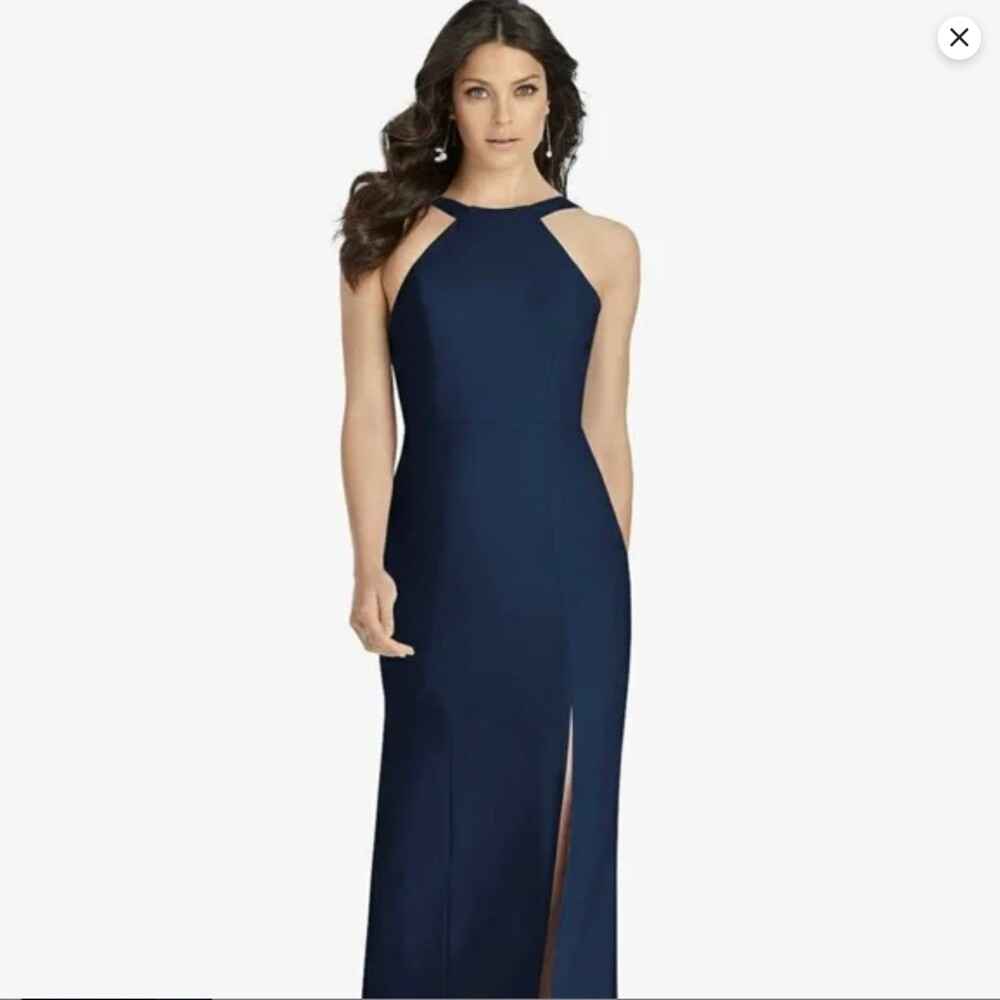 Dessy Collections 3039 Long dress Size 2 Midnight navy blue NWT Formal Crepe